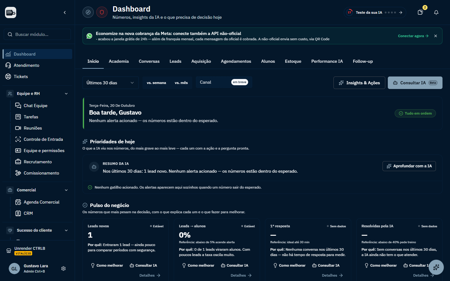 Print da tela real do CTRLB: Dashboard